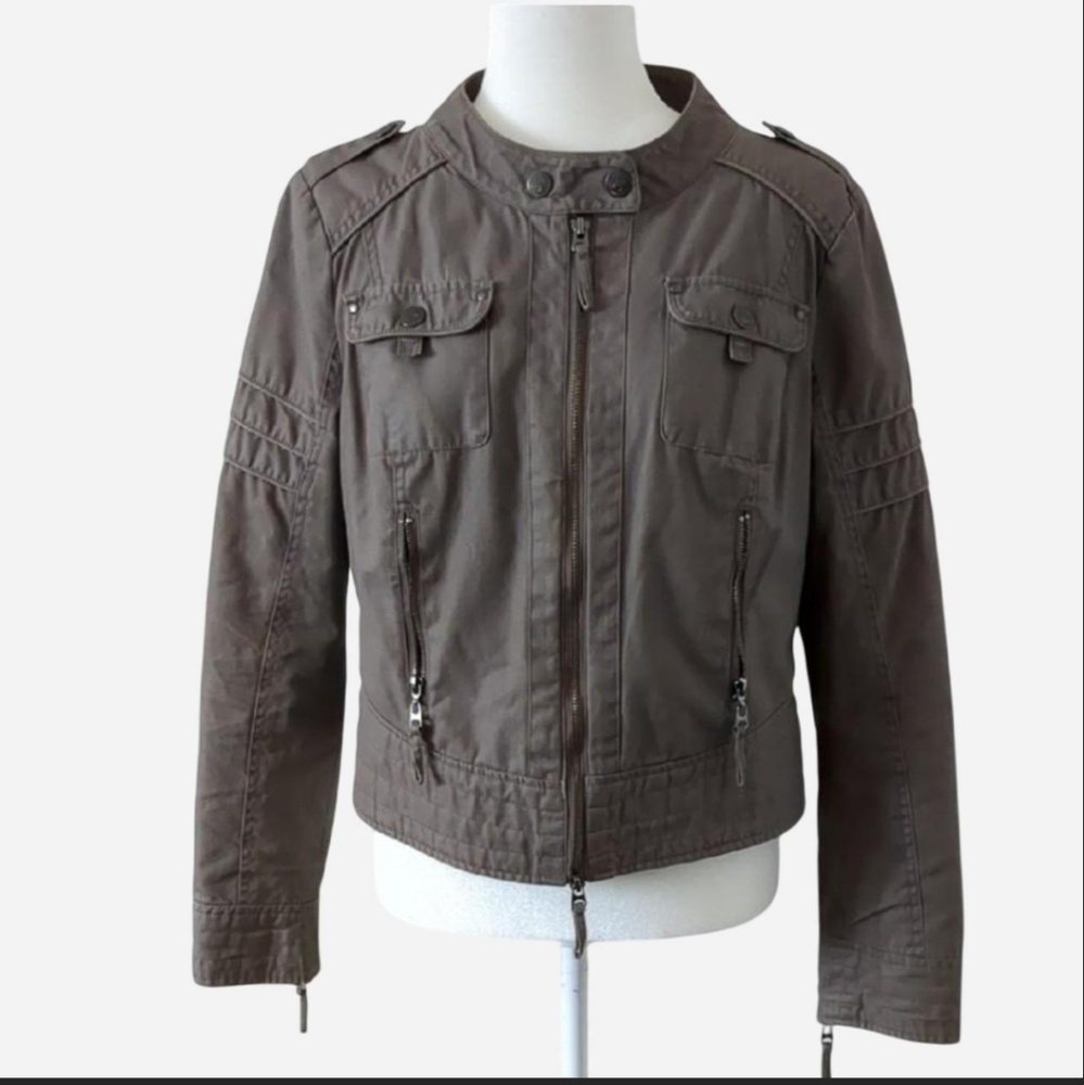 Blanc Noir Waxed Cotton Moto Jacket – Brown Utility Biker Coat